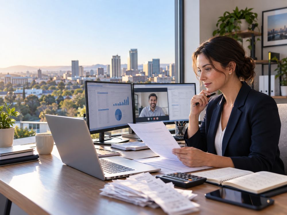 Online tax accountant in Adelaide providing remote tax return and accounting support from a modern digital workspace.